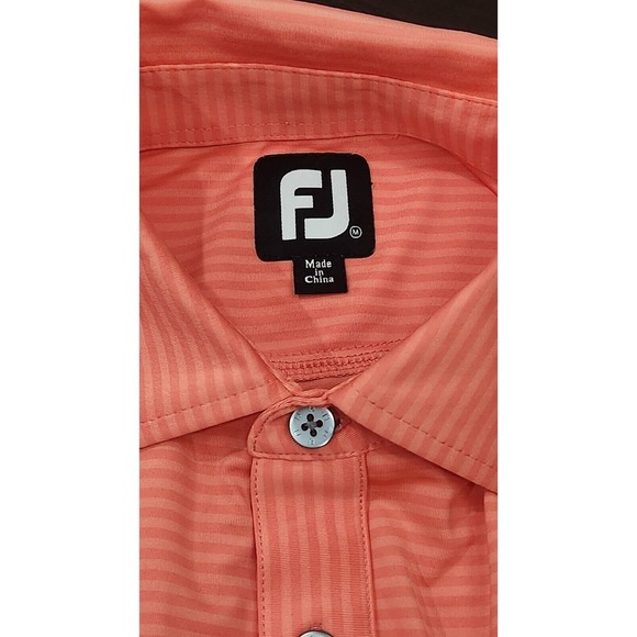 Foot Joy Mens Polo Shirt Sz M Salmon Short Sleeve Striped Embroidered Logo Golf - Picture 4 of 12